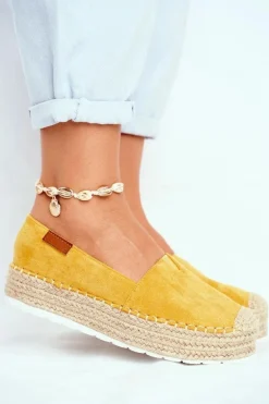 Espadryle Damskie Na Platformie Lniane Żółte La Playa