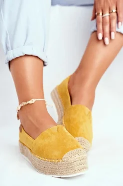 Espadryle Damskie Na Platformie Lniane Żółte La Playa