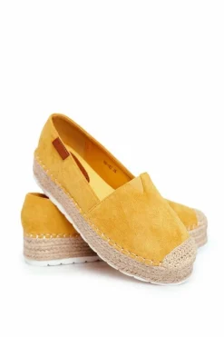 Espadryle Damskie Na Platformie Lniane Żółte La Playa