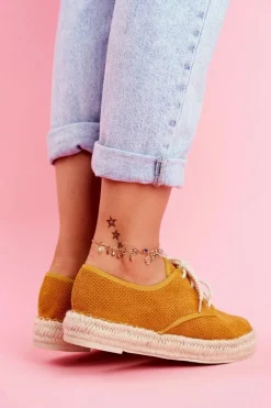 Espadryle Damskie Na Platformie Lniane Żółte Sonya