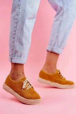 Espadryle Damskie Na Platformie Lniane Żółte Sonya