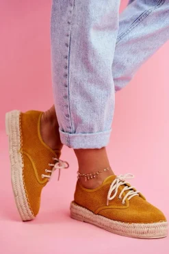 Espadryle Damskie Na Platformie Lniane Żółte Sonya