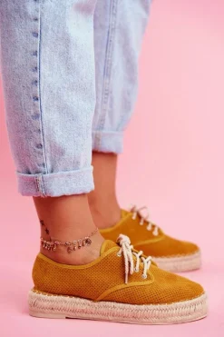 Espadryle Damskie Na Platformie Lniane Żółte Sonya