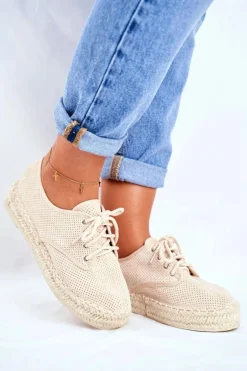 Espadryle Damskie Na Platformie Lniane Beżowe Sonya