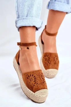 Espadryle Damskie Na Platformie Lniane Camel Palermo
