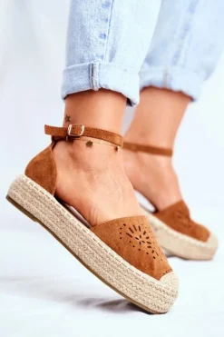Espadryle Damskie Na Platformie Lniane Camel Palermo
