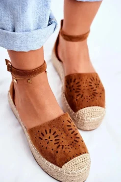 Espadryle Damskie Na Platformie Lniane Camel Palermo