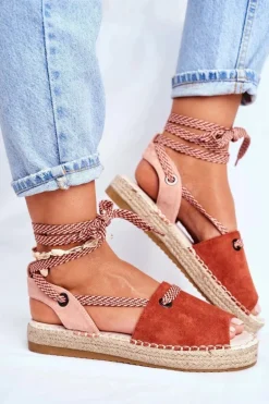 Espadryle Damskie Na Platformie Lniane Pomarańczowe Monacoz