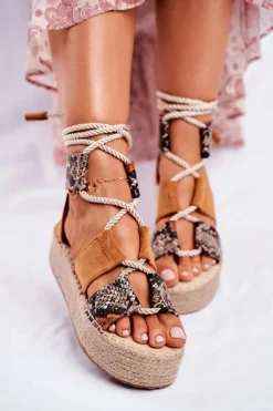 Espadryle Damskie Na Platformie Lniane Snake India