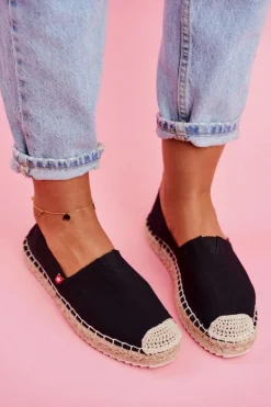 Espadryle Damskie Pleciona Podeszwa Czarne Big Star FF274A498