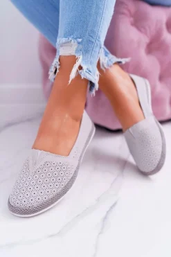 Espadryle Damskie Skóra Zamsz Szare Bimbo