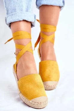 Espadryle Damskie Wiązane Lniane Żółte Bonjour
