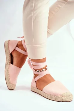Espadryle Damskie Wiązane Lniane Różowe Bonjour