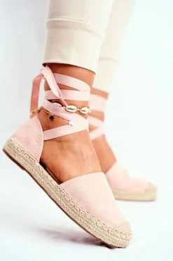 Espadryle Damskie Wiązane Lniane Różowe Bonjour