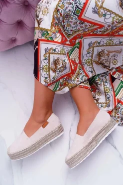 Espadryle Damskie Wsuwane Zamszowe Beżowe Mariako