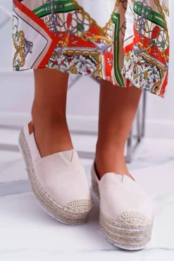 Espadryle Damskie Wsuwane Zamszowe Beżowe Mariako