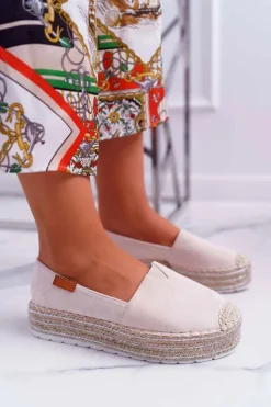 Espadryle Damskie Wsuwane Zamszowe Beżowe Mariako