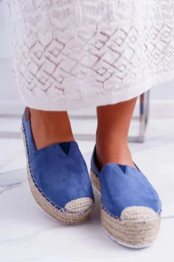 Espadryle Damskie Wsuwane Zamszowe Granatowe Mariako