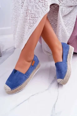 Espadryle Damskie Wsuwane Zamszowe Granatowe Mariako