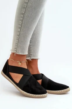 Espadryle Damskie Z Elastycznymi Paskami Eko Zamszowe Czarne Phaedrana