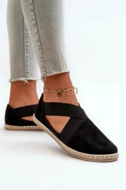 Espadryle Damskie Z Elastycznymi Paskami Eko Zamszowe Czarne Phaedrana