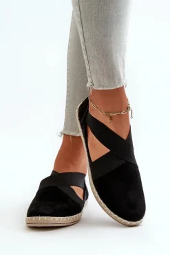 Espadryle Damskie Z Elastycznymi Paskami Eko Zamszowe Czarne Phaedrana