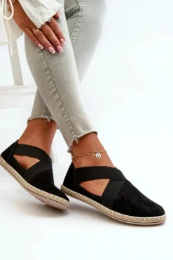Espadryle Damskie Z Elastycznymi Paskami Eko Zamszowe Czarne Phaedrana