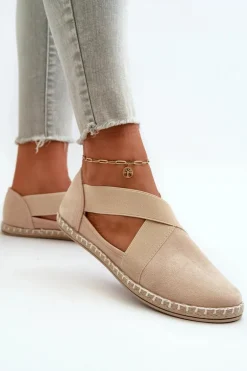 Espadryle Damskie Z Elastycznymi Paskami Eko Zamszowe Beżowe Phaedrana
