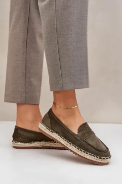 Espadryle Damskie Z Jutową Plecionką Na Płaskiej Podeszwie Ciemnozielone Shilova