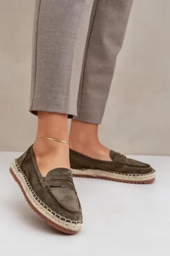 Espadryle Damskie Z Jutową Plecionką Na Płaskiej Podeszwie Ciemnozielone Shilova