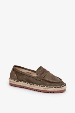 Espadryle Damskie Z Jutową Plecionką Na Płaskiej Podeszwie Ciemnozielone Shilova