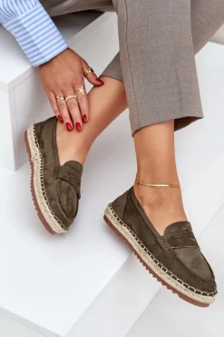 Espadryle Damskie Z Jutową Plecionką Na Płaskiej Podeszwie Ciemnozielone Shilova