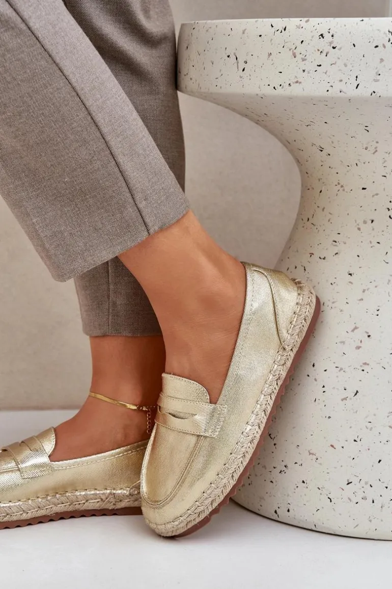 Espadryle Damskie Z Jutową Plecionką Na Płaskiej Podeszwie Złote Shilova