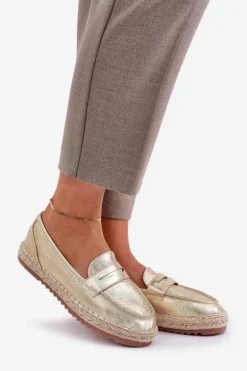 Espadryle Damskie Z Jutową Plecionką Na Płaskiej Podeszwie Złote Shilova
