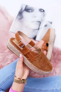 Espadryle Damskie Zamszowe Na Platformie Camel Parteno