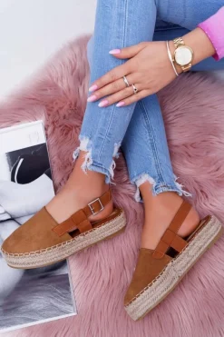 Espadryle Damskie Zamszowe Na Platformie Camel Parteno