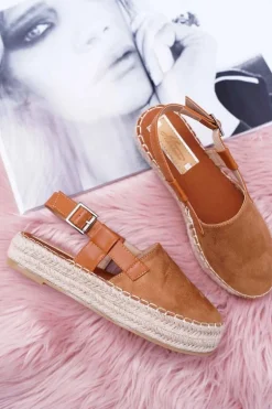 Espadryle Damskie Zamszowe Na Platformie Camel Parteno