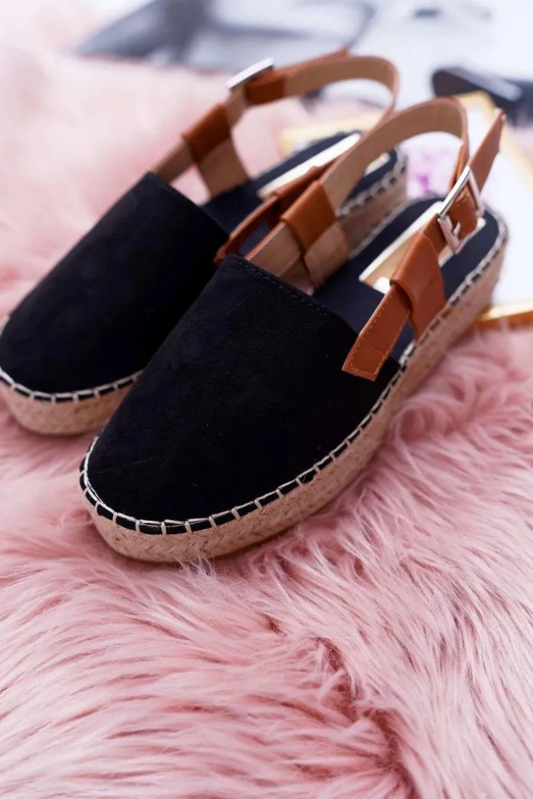 Espadryle Damskie Zamszowe Na Platformie Czarne Parteno