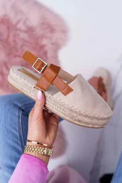 Espadryle Damskie Zamszowe Na Platformie Beżowe Parteno