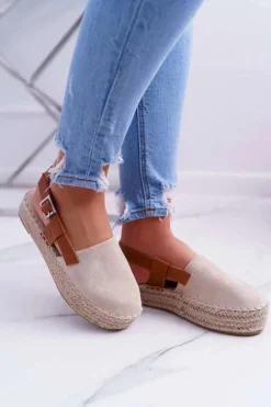 Espadryle Damskie Zamszowe Na Platformie Beżowe Parteno