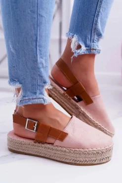 Espadryle Damskie Zamszowe Na Platformie Różowe Parteno