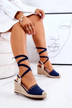Espadryle Na Koturnie Ażurowe Granatowe Lettica