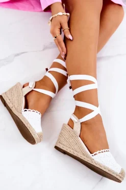 Espadryle Na Koturnie Ażurowe Białe Lettica
