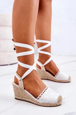 Espadryle Na Koturnie Ażurowe Białe Lettica
