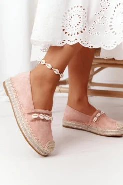 Espadryle Na Platformie Z Muszelkami Różowe Seashell