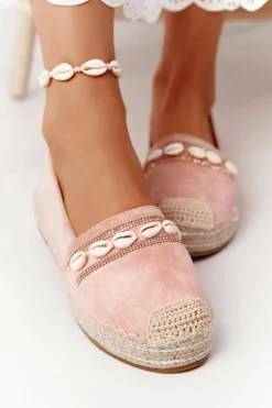 Espadryle Na Platformie Z Muszelkami Różowe Seashell