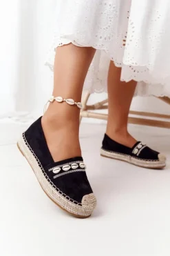 Espadryle Na Platformie Z Muszelkami Czarne Seashell