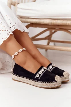 Espadryle Na Platformie Z Muszelkami Czarne Seashell