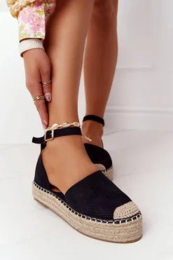 Espadryle Na Słomkowej Platformie Czarne Bali