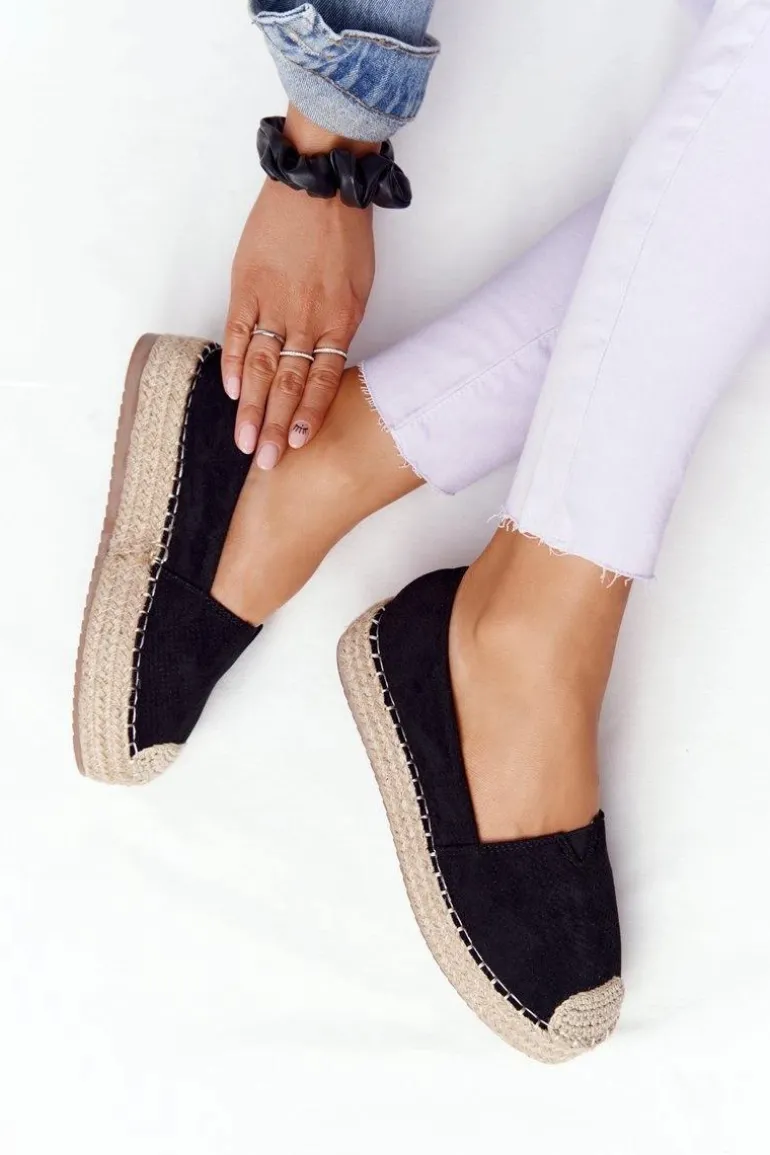 Espadryle Na Słomkowej Platformie Czarne Highway